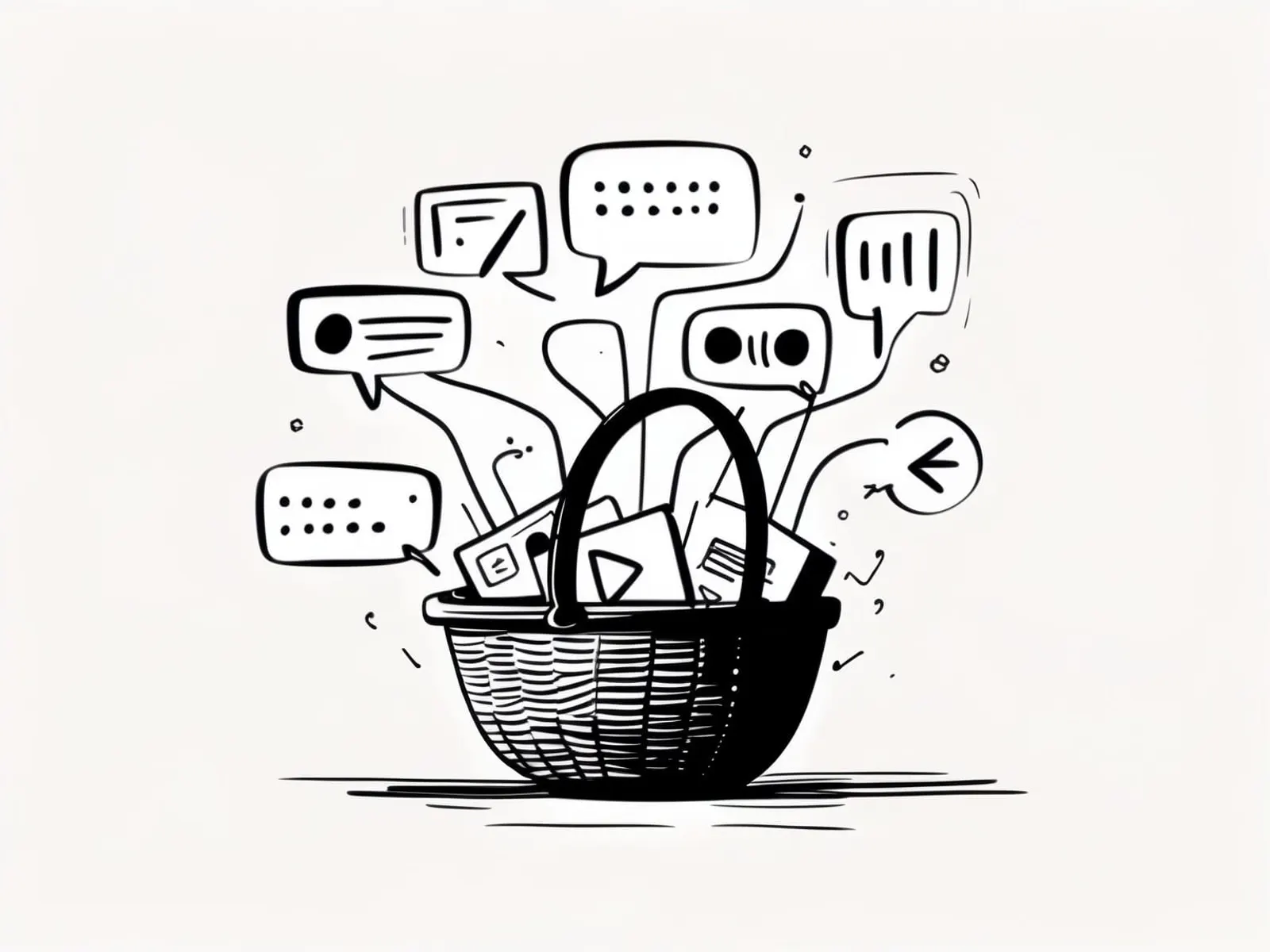 Illustration of customer feedback messages gathered in a basket